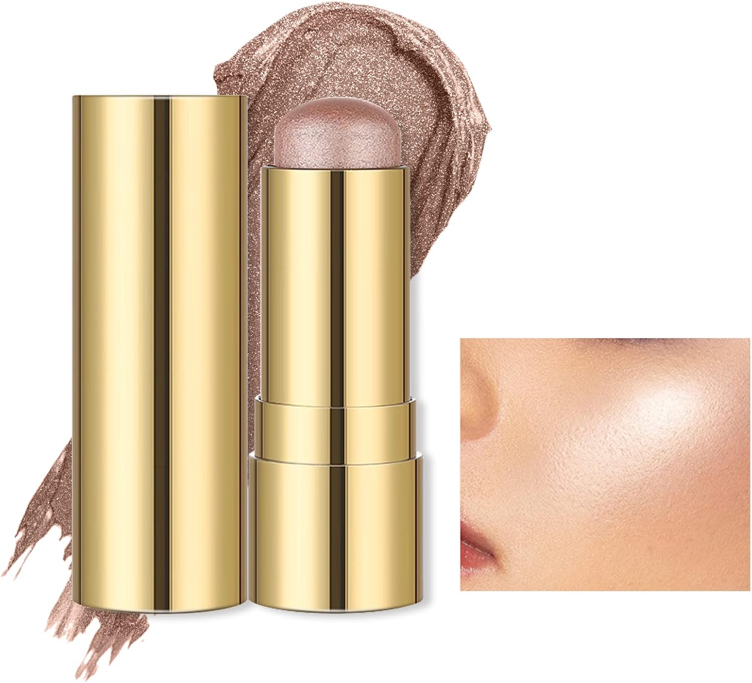 Prreal Highlighter Stick, Cream Shimmer Face Highlighter Stick, Smooth Face Body Glitter Highlighter Stick, Long-wearing Waterproof Glowing Highlighter Makeup Stick for Girls and Women (05)