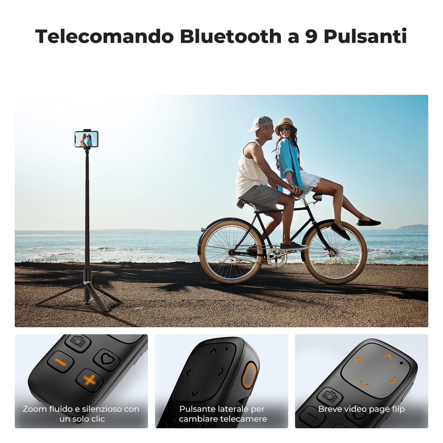 K&F CONCEPT 175cm Bastone Selfie Auto-Apertura, Treppiede Selfie Stick con Telecomando Bluetooth & Slitta a Freddo, 360° Rotazione, Treppiede Smartphone per Viaggi, Vlogger, iPhone/Samsung