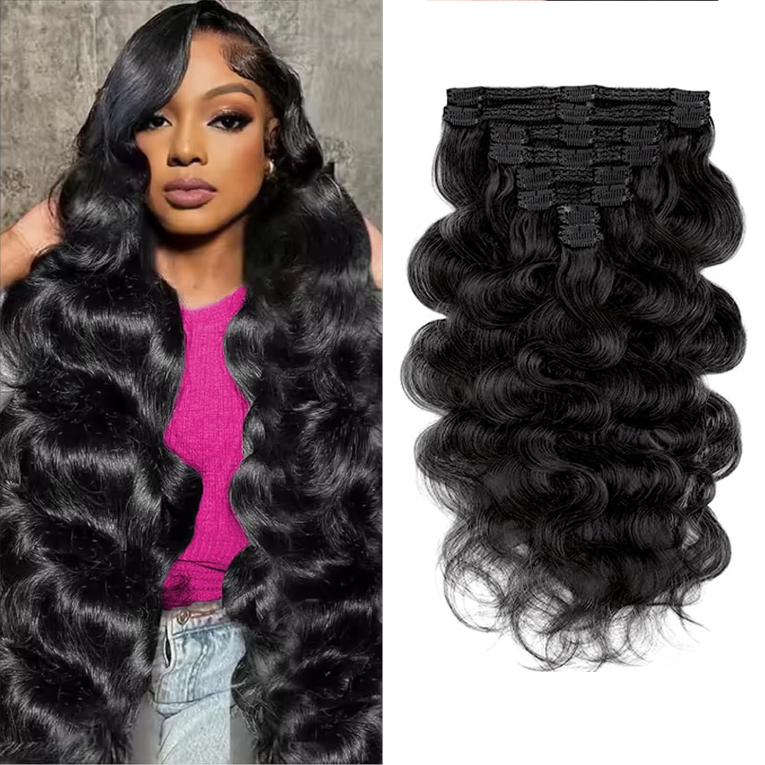 Clip in Hair Extensions Real Human Hair Body Wave 18Inch Hair Extensions Clip ins for Women Remy Human Hair 100g 8Pcs 99J Burgundy
