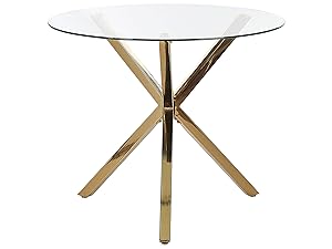 Beliani Mesa de Comedor Tablero de Vidrio Templado Dorado ⌀ 90 cm 4 Personas Moderno Savoni