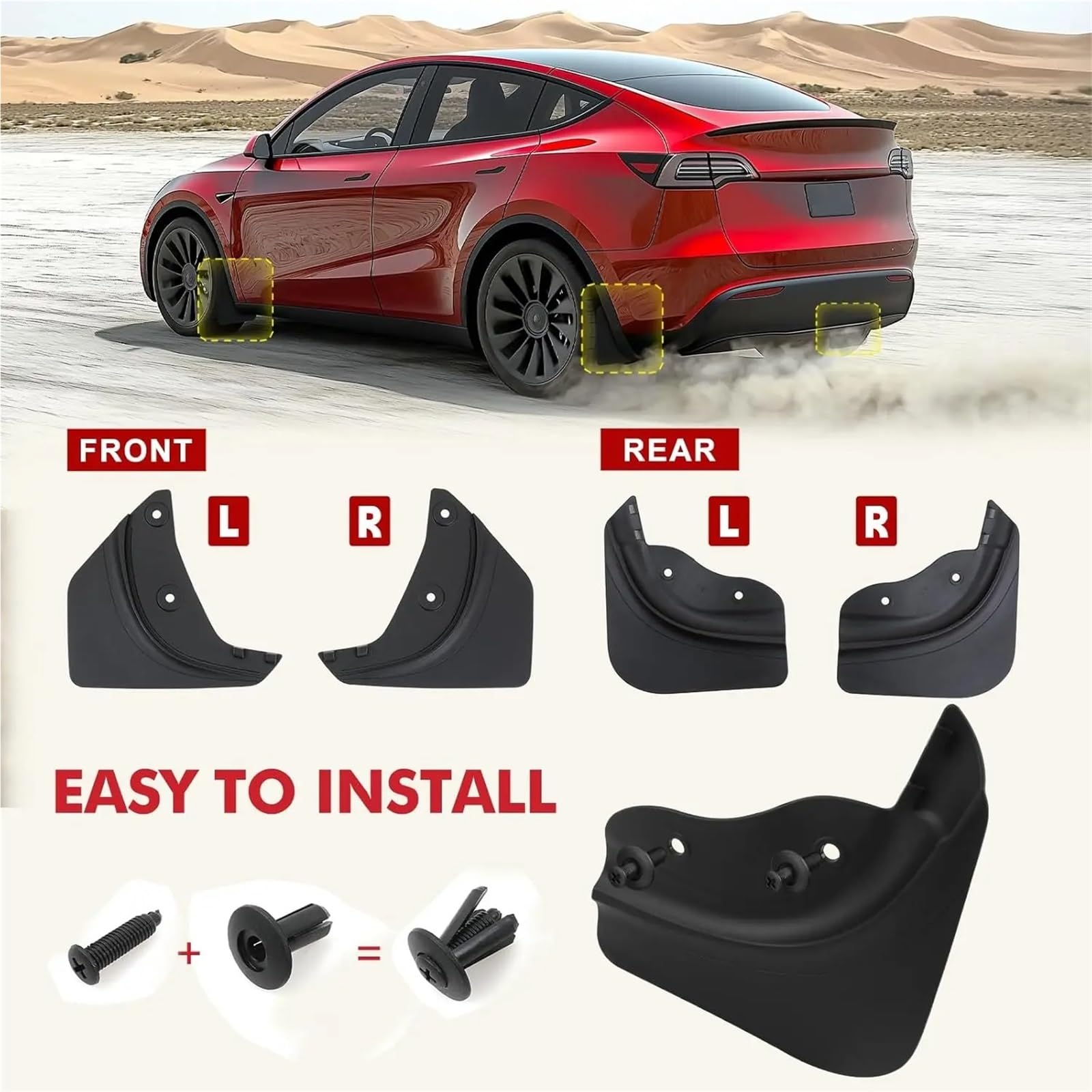 Auto-Kotflügel Passend für Tesla Model Y / 3 2025–2026, Schmutzfänger, Löcher, Spritzschutz(TPE 4PCS 2)
