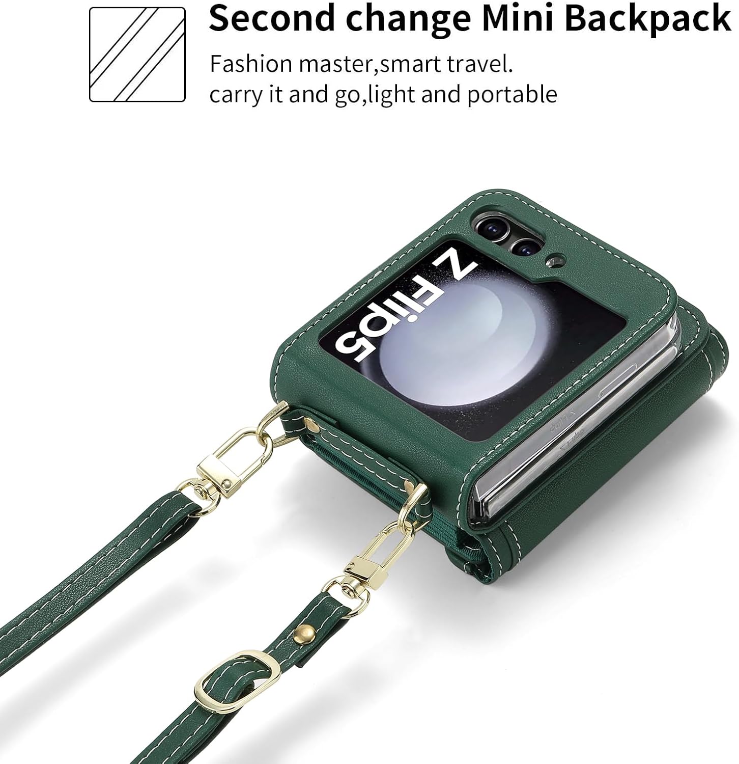 Women Wallet Purse for Samsung Galaxy Z Flip 5 5G Case Crossbody with Credit Card Holder Strap Lanyard Kickstand Flip Leather Zipper (Green, Z Flip 5)