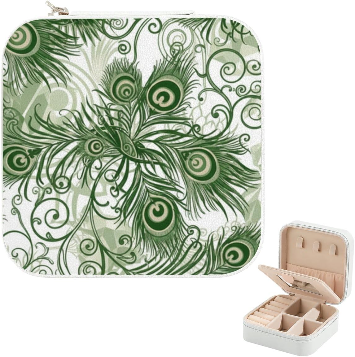 Green Leaves Palm Tree Mini Jewelry Travel Case For Girls Women Bridesmaid Gift, Jewelry Storage Box With Mirror, Travel Essentials Display Case Mini Essentials Gift For Rings Necklaces