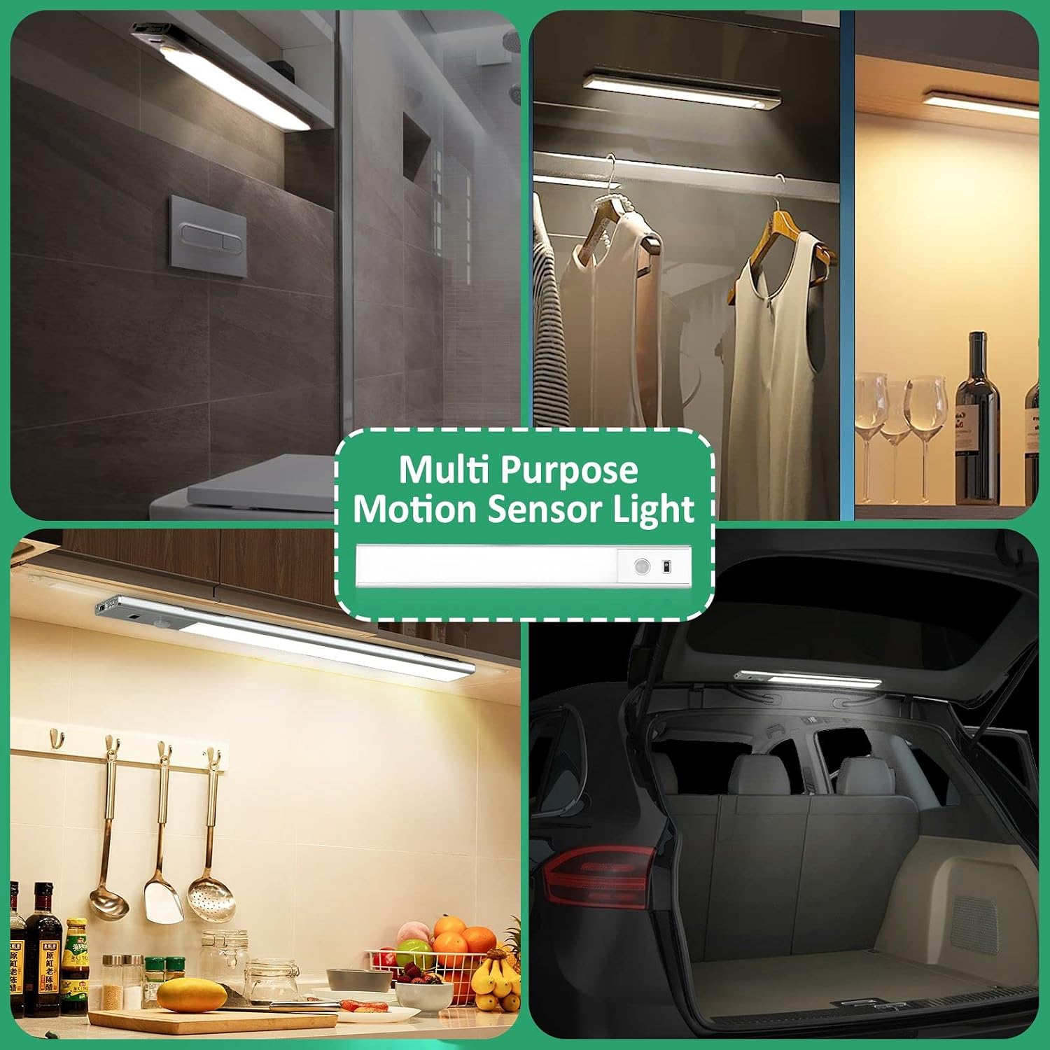 44-LED Motion Sensor Cabinet Light,Under Counter Closet Lighting, Wireless USB Rechargeable Kitchen Night Lights,Battery Powered Light,Uniform Light for Wardrobe,Cabinet,Cupboard（White Light）-2Pack