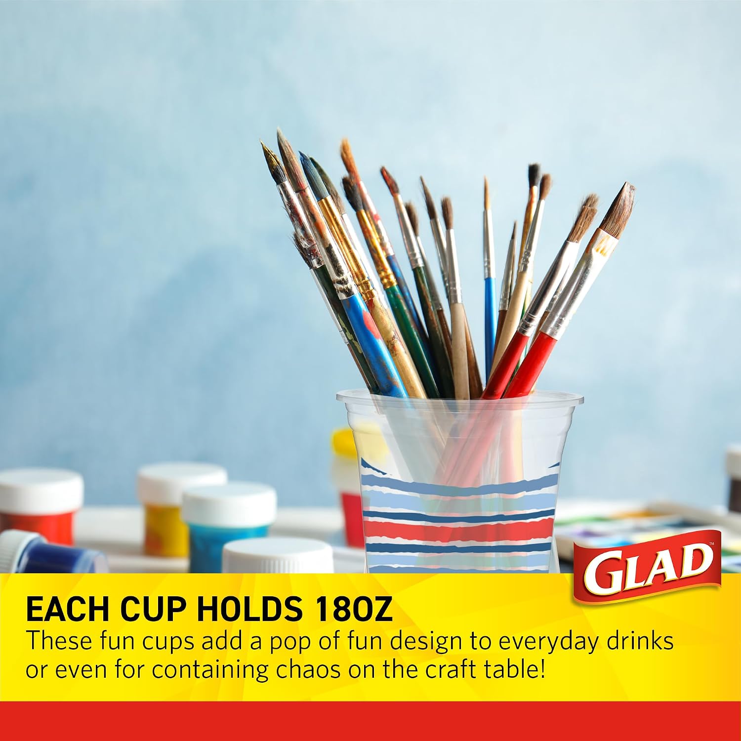 Glad Everyday Clear Plastic Cups with Red, White, and Blue Print - Sturdy Disposable Drinking Cups for Patriotic Parties and Everyday Use, Recyclable #5 Plastic, 18 oz, 20 Count