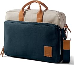 DailyObjects 100% Cotton Canvas Commute Laptop Messenger Bag for Men & Women | Travel Shoulder Handbag With Trolley Sleeve | Metal Zip Closure | Leather Handles | Padded Laptop Compartment For 14"