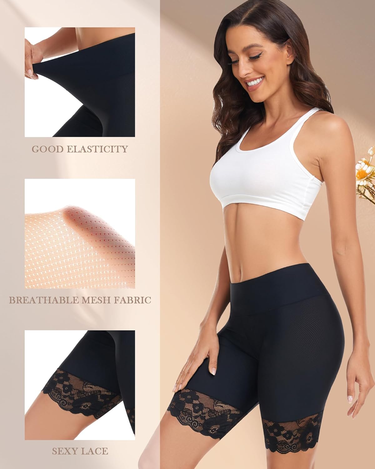 Slip Shorts for Under Dresses and Skirts Mesh Women Anti Chafing Underwear High Waisted Panties Lace Under Shorts - Image 4