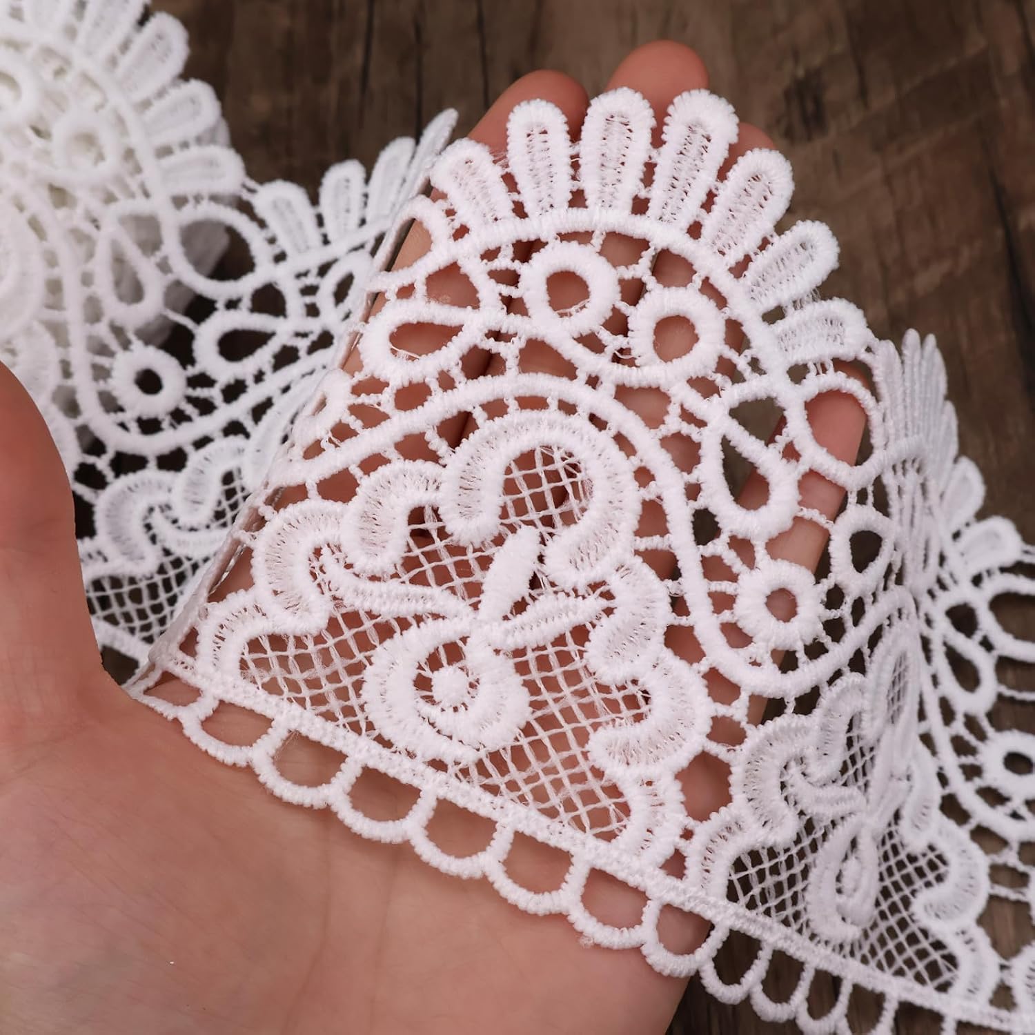 White Venice Lace Trim 6Yards 4inch Wide Lace Ribbon Crown Embroidered Trim for Sewing Crafts, Wedding Dress Embellishment, Home Decor