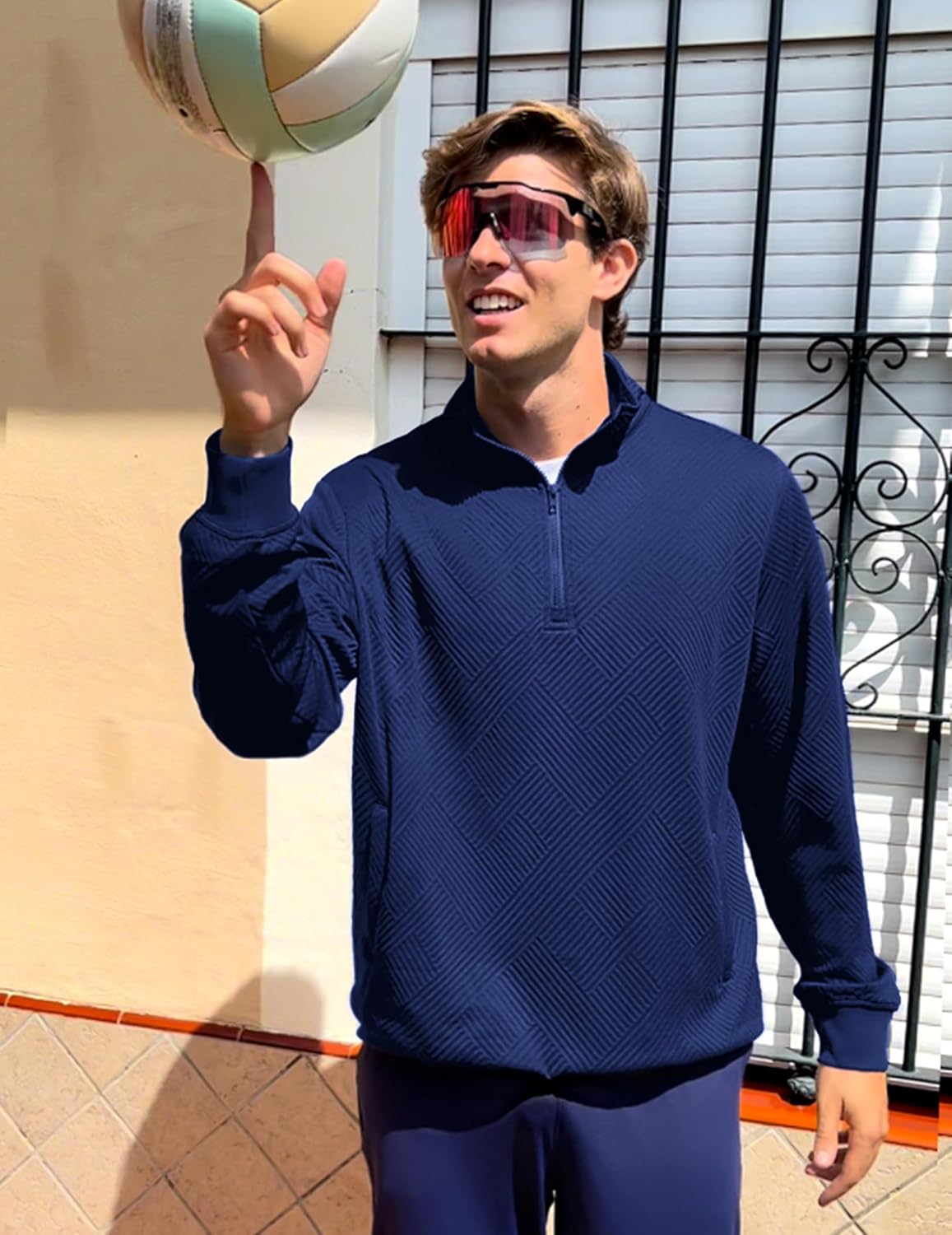 COOFANDY Mens Quarter Zip Pullover Casual Long Sleeve Quilted Sweatshirt Mock Neck Polo Sweater with Pocket - Image 4