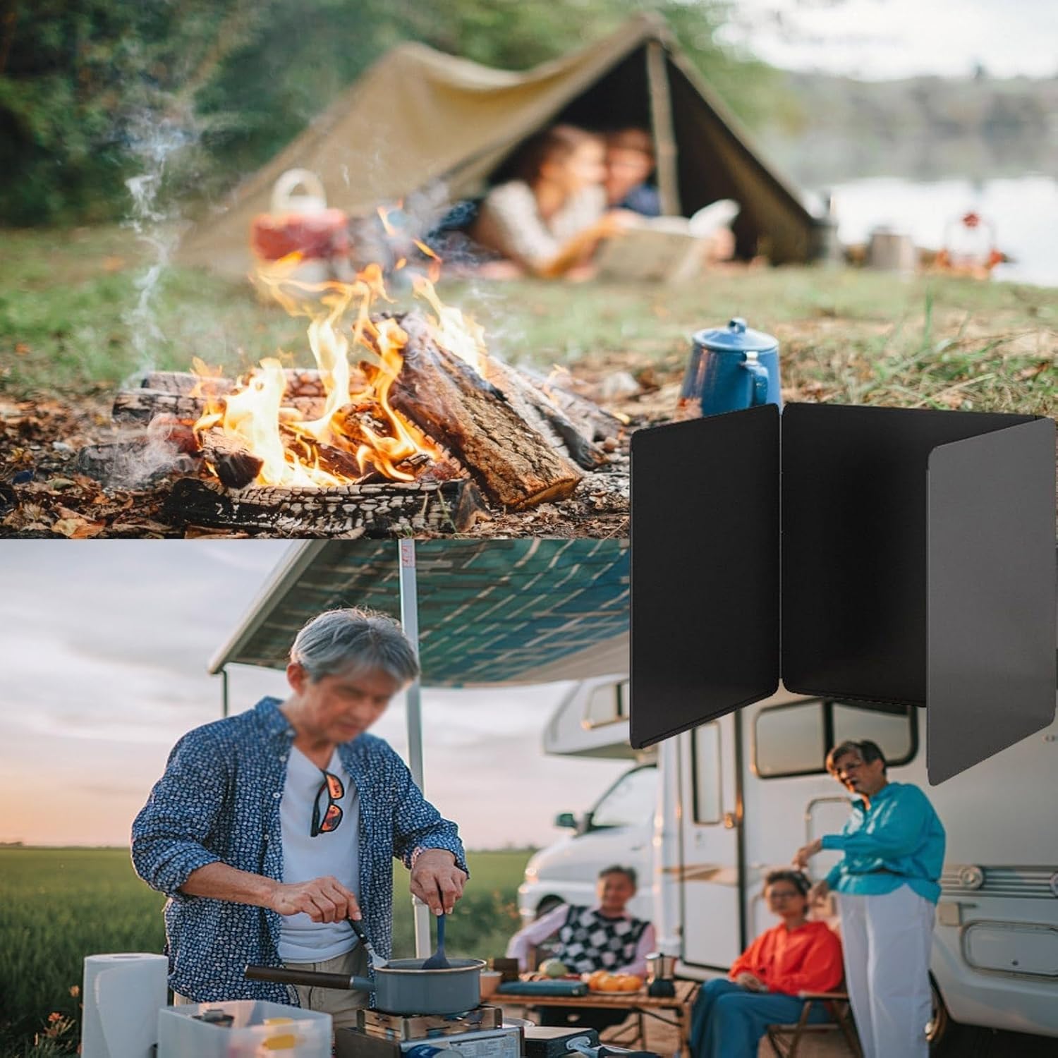 Folding Stainless Steel Grease Splatter Guard, Nonstick Oil Splash Shield for Cooking, Carbon Steel Stove Protector, Kitchen Oil Splatter Screen, Black Color