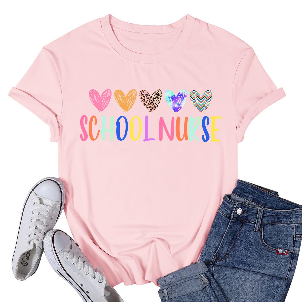 VQD Womens School Nurse Shirt Nurse Heart Tshirt Nursing Life Tee Top