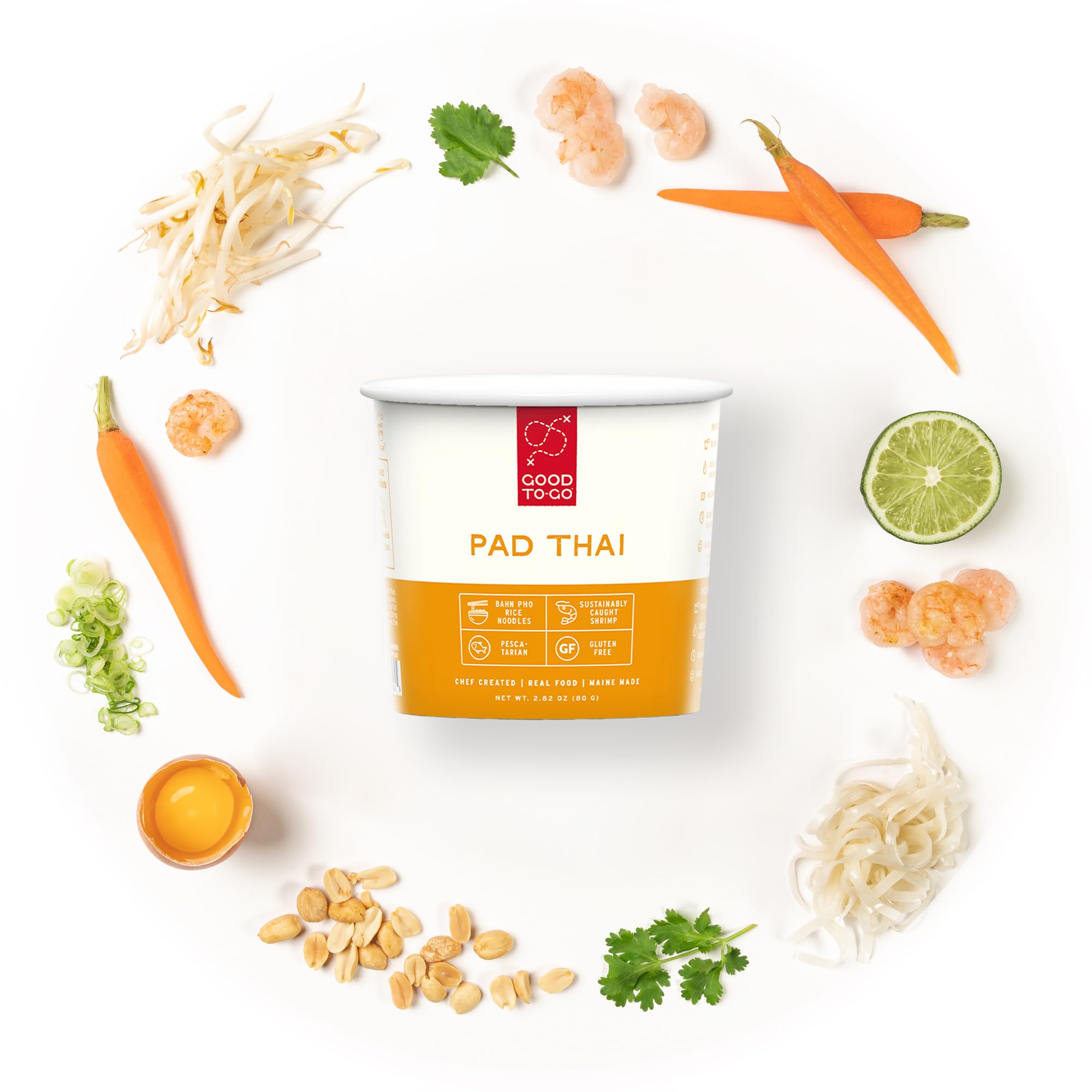 GOOD TO-GO Instant Lunch & Dinner Cups (8-Pack) | Gluten-Free | Real Food Ready in Under 10 Minutes! | Microwavable Food Just Add Water Meals | Healthy, Delicious, Low in Sodium (Pad Thai, 8-Pack)