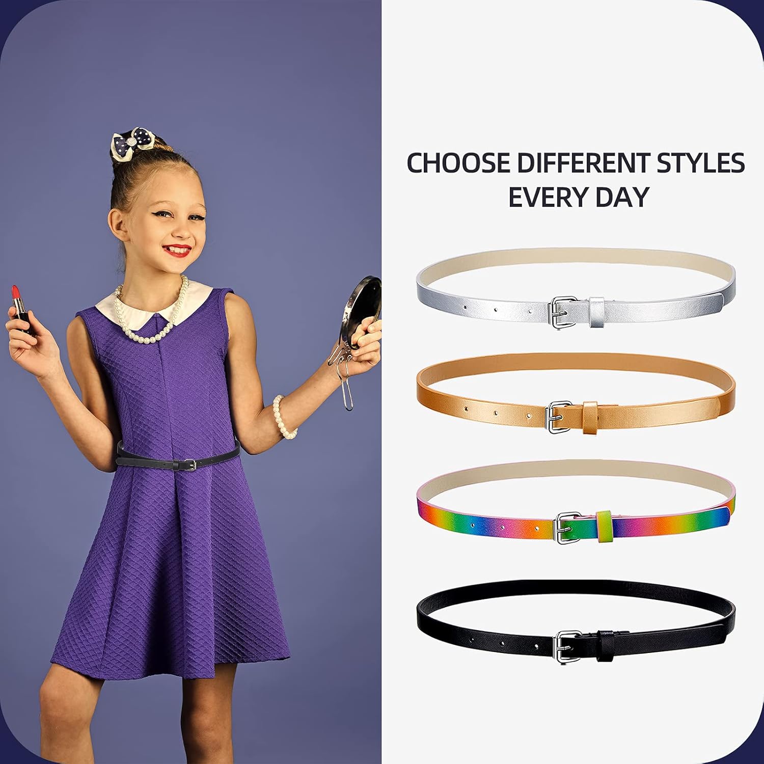 4 Pieces Girls Skinny PU Leather Belts Thin Waist Belts for Ladies Party Wedding Birthday Supply: Clothing, Shoes & Jewelry