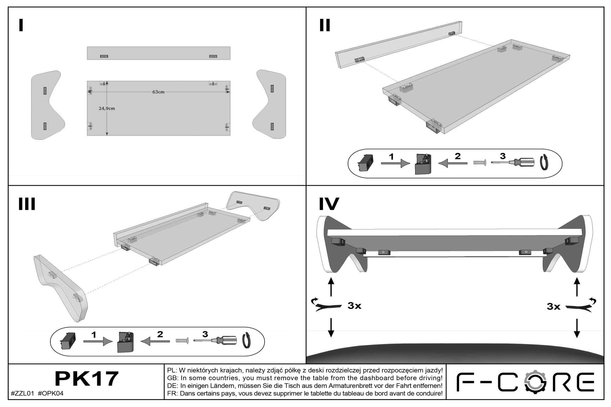 Tavolino Centrale Per Cruscotto MAN F2000 (01.1994-12.2000) - Accessorio Camion Di Colore Rosso, Modello F-CORE PK16