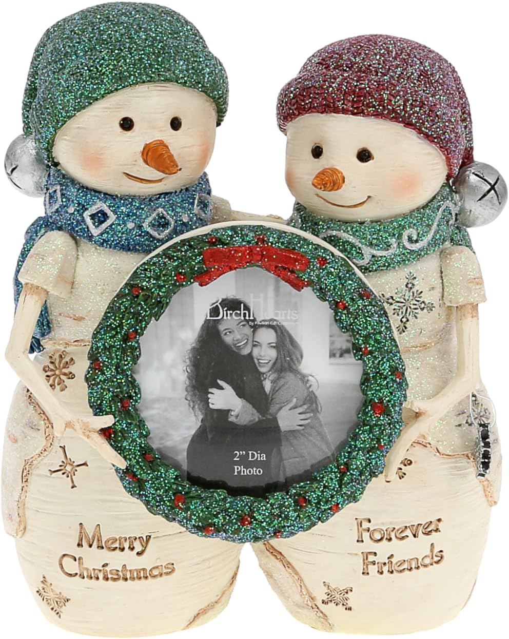 Pavilion Gift Company - Friends - 4.5" Hand Painted Resin The BirchHearts Collectible Double Snowman Figurine Decorative Holiday Christmas Statue 2" Round Picture Frame Photo Holder Bestie Friendship
