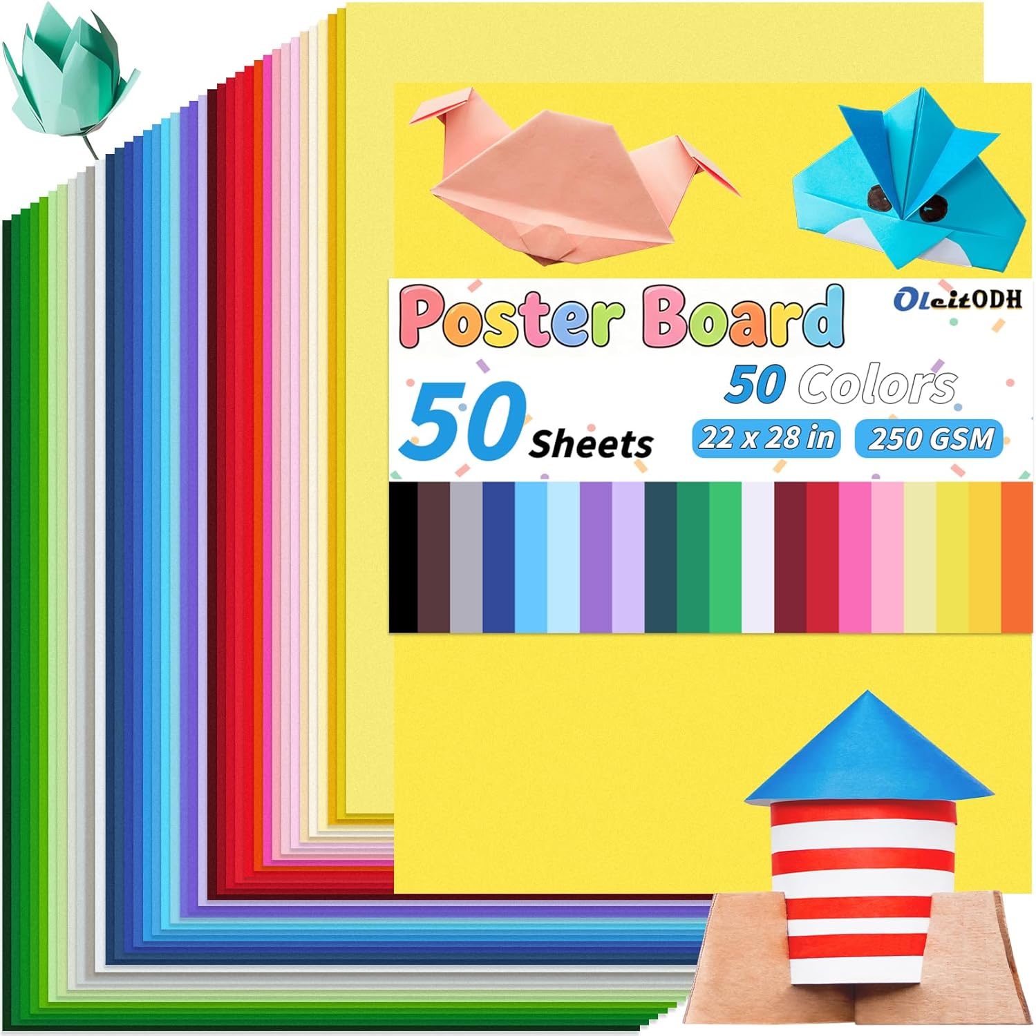 50 Colors Large Poster Board 250GSM Thick Cardstock 50 Sheets, 22 x 28 Inch Colored Poster Paper for School Projects, Vision Boards, Signage, Art Crafts & Event Displays