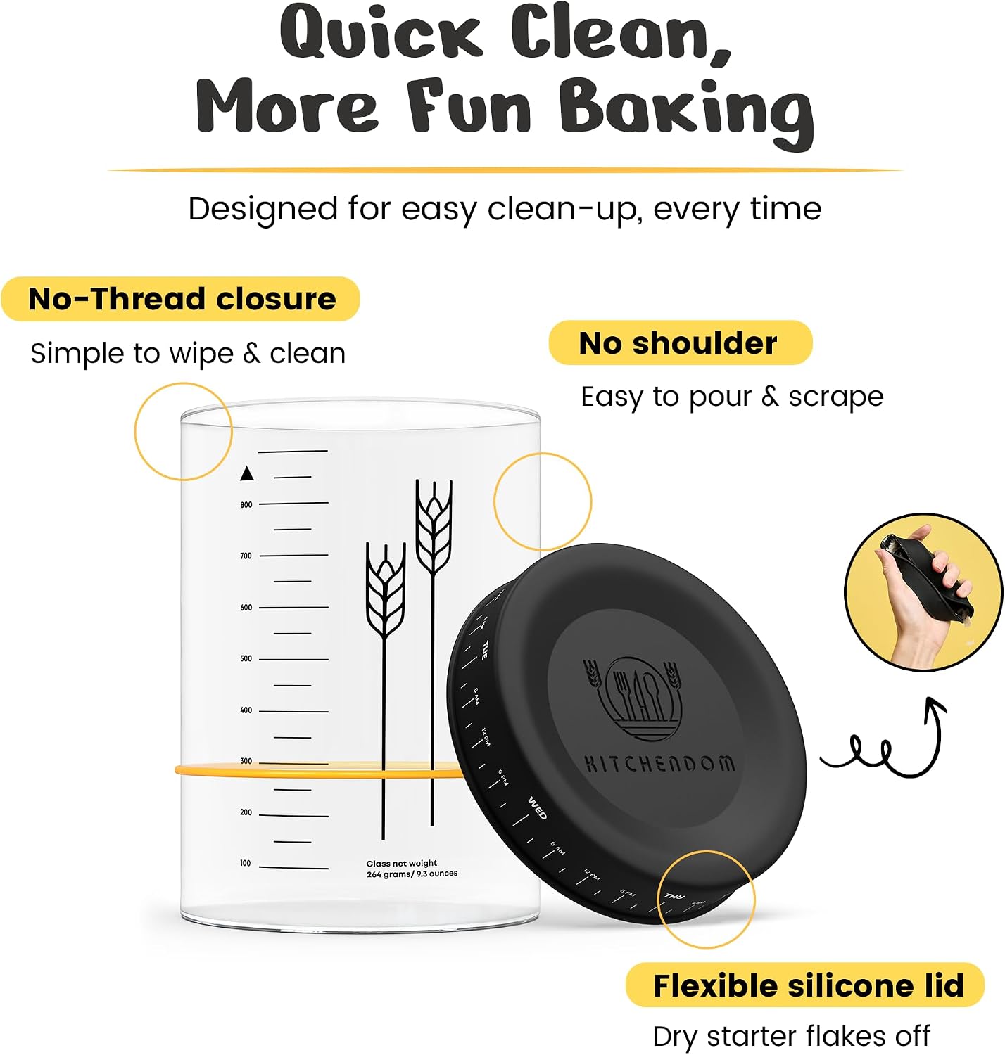 Large Sourdough Starter Jar (32 Oz) - Wide-Mouth Glass Jar - Free Course by Award-Winning Chef Alex Brady, Perfect for Beginners - Sourdough Starter Container, Dishwasher Safe