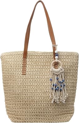 Straw Beach Bag for Women Woven Structured Tote Bag Summer Large Rattan bag