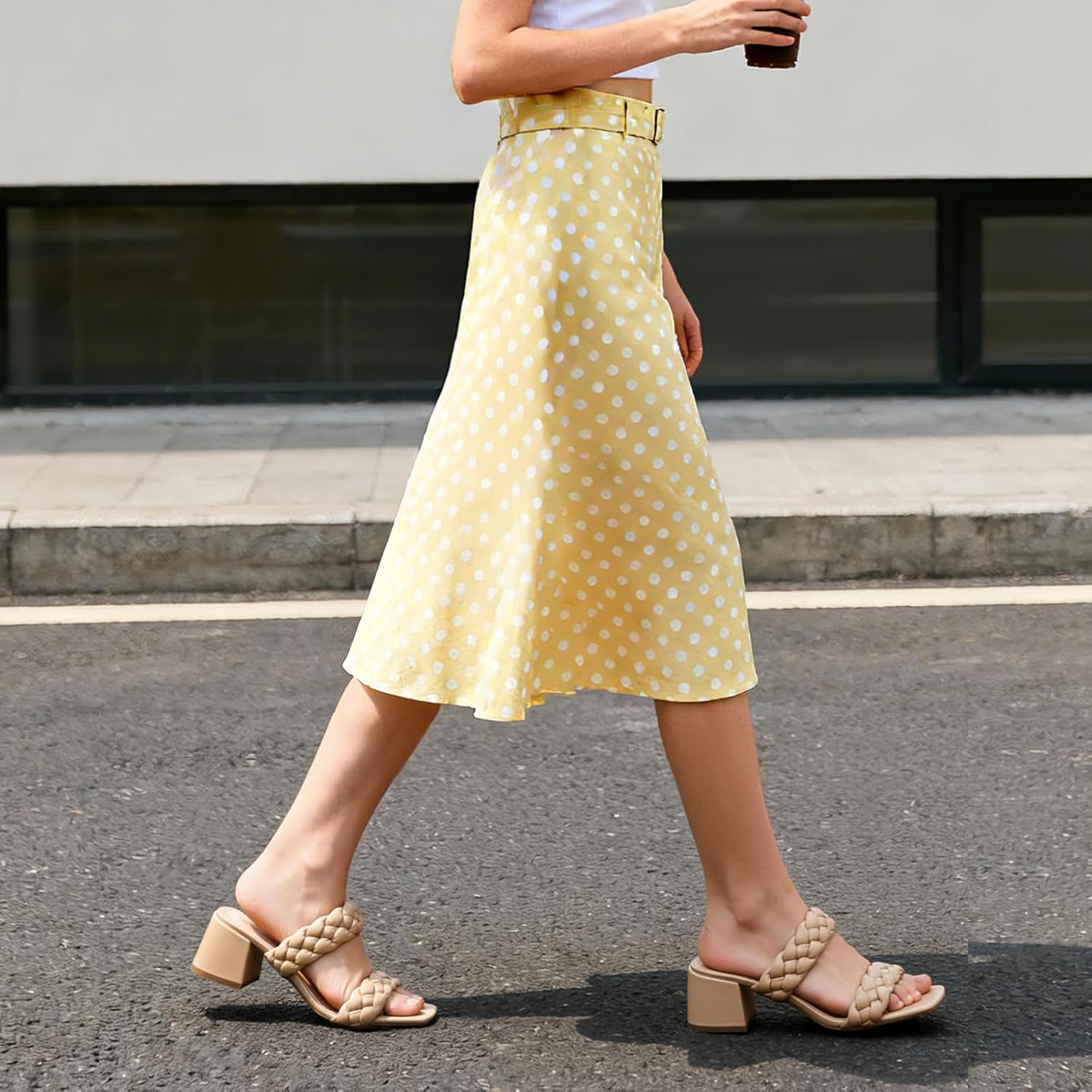 Athlefit Women's Braided Heeled Sandals Strappy Square Open Toe Heels Backless Mules Slip On Block Heels - Image 2