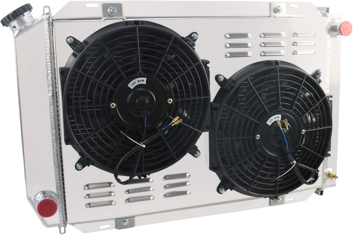 ALLOYWORKS 2 Row Aluminum Radiator + 2X12" Fan Shroud + Relay for 1979-1993 Ford Mustang 1980-1988 Mercury Cougar