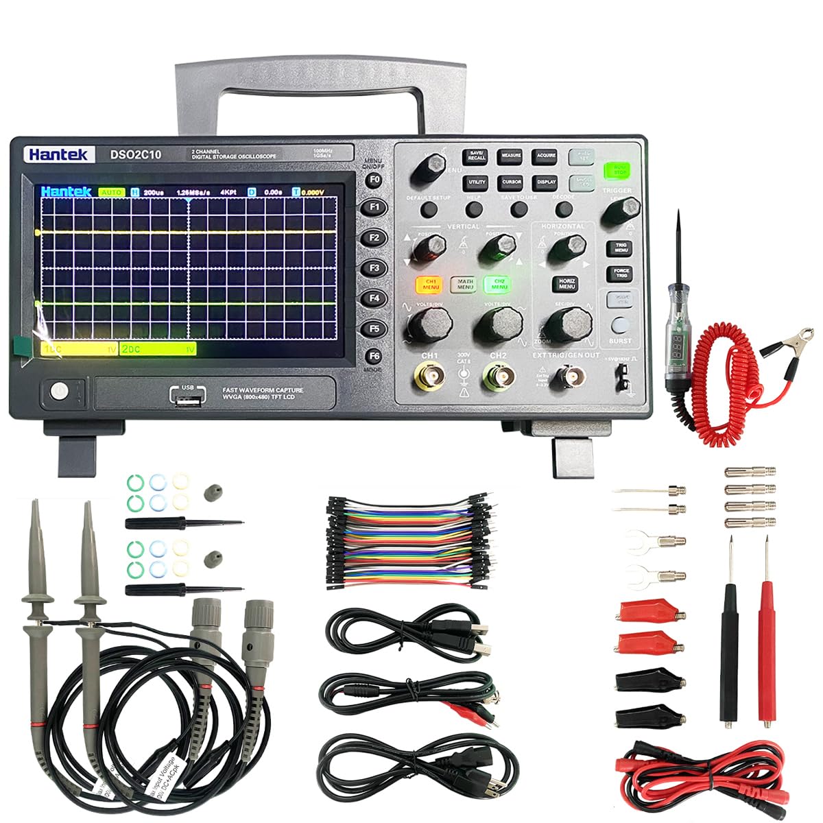 Oscilloscope Numérique Hantek DSO2C10 - 100 MHz, 2 Canaux, Échantillonnage 1GSa/s - Couleur, USB - Étalonné