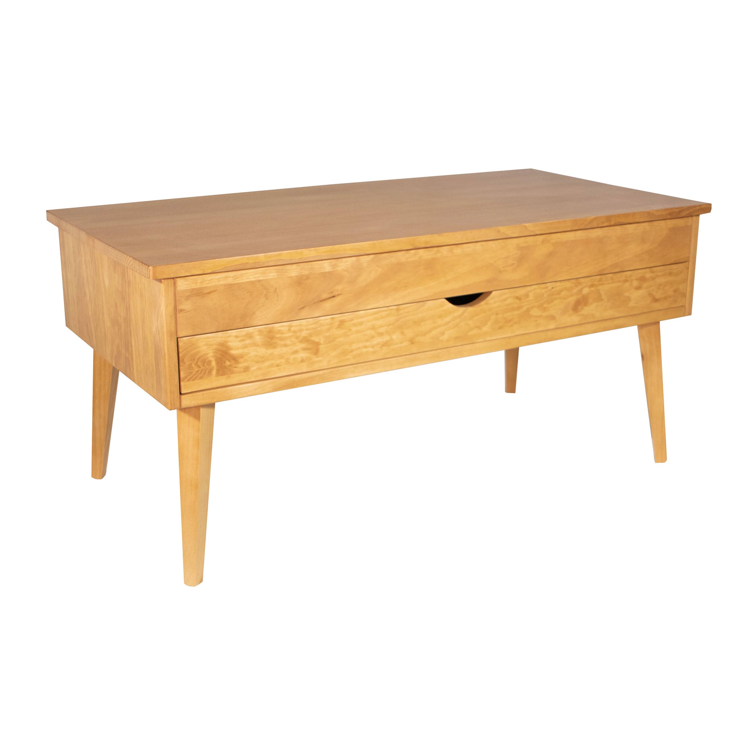 LoMasCasa - Mesa de Salon de Centro Colección Sonka Elevable con Cajón Deslizante de Madera Natural Maciza Disponible en Color Madera de Cerezo con Pata Conica - 100x50x48 cm