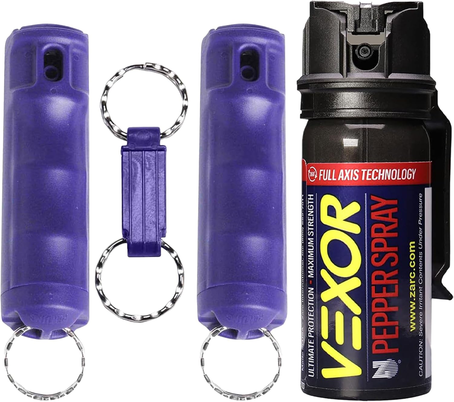 VEXOR Pepper Spray Protection Bundle: Police-Strength Gel & Full Axis Spray with Belt Clip, 360° Coverage, Quick Release Key Ring, 10-20 Ft Range, Non-Lethal Self Defense for Complete Safety