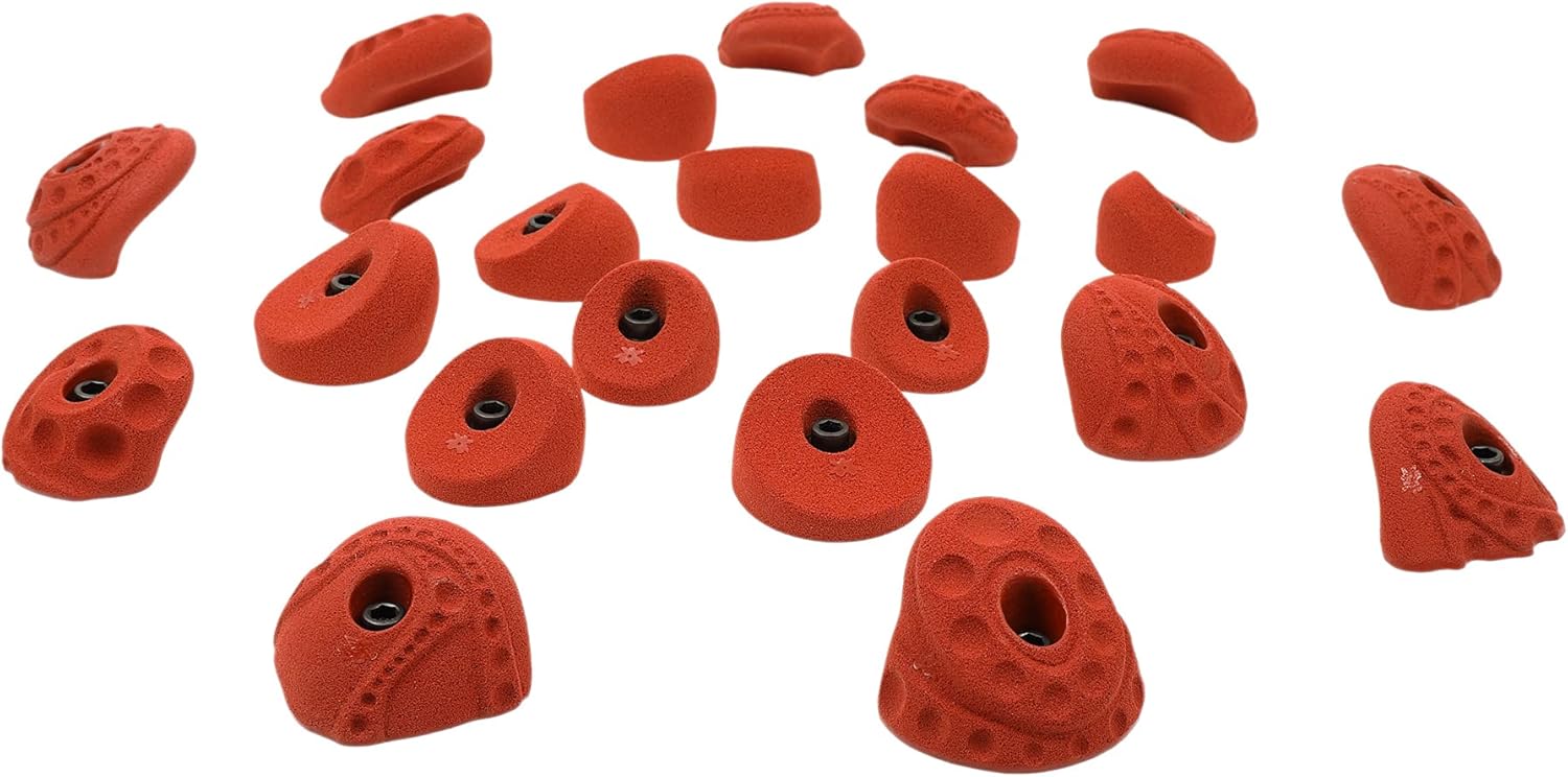 Atomik Rock Climbing Holds Set of 22 Bolt-on Kids Tennis-Shoe Friendly in Earth Tone Rust