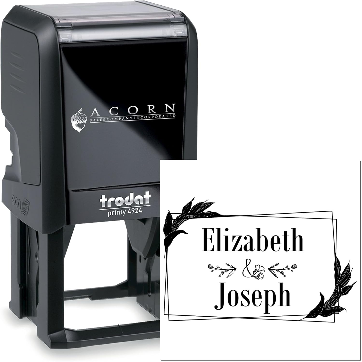 Elegant Blooms Custom Modern Initial Stamp for Wedding Invitations & Thank You Cards | Personalized Couples Name Stamp | Wedding Monogram Stamp for Stationery | 1-5/8" Square Self-Inking