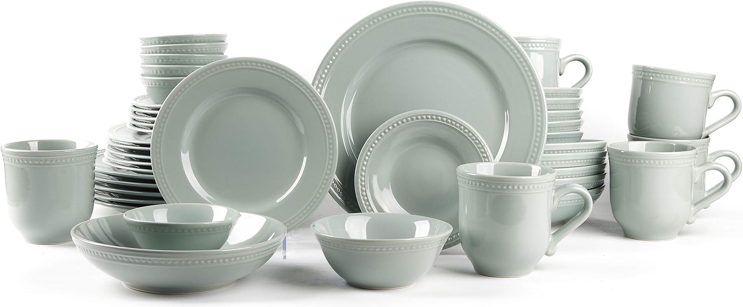 HomeVss, Pearl Dots Stoneware Dinnerware Set (42pc Set, Teal)