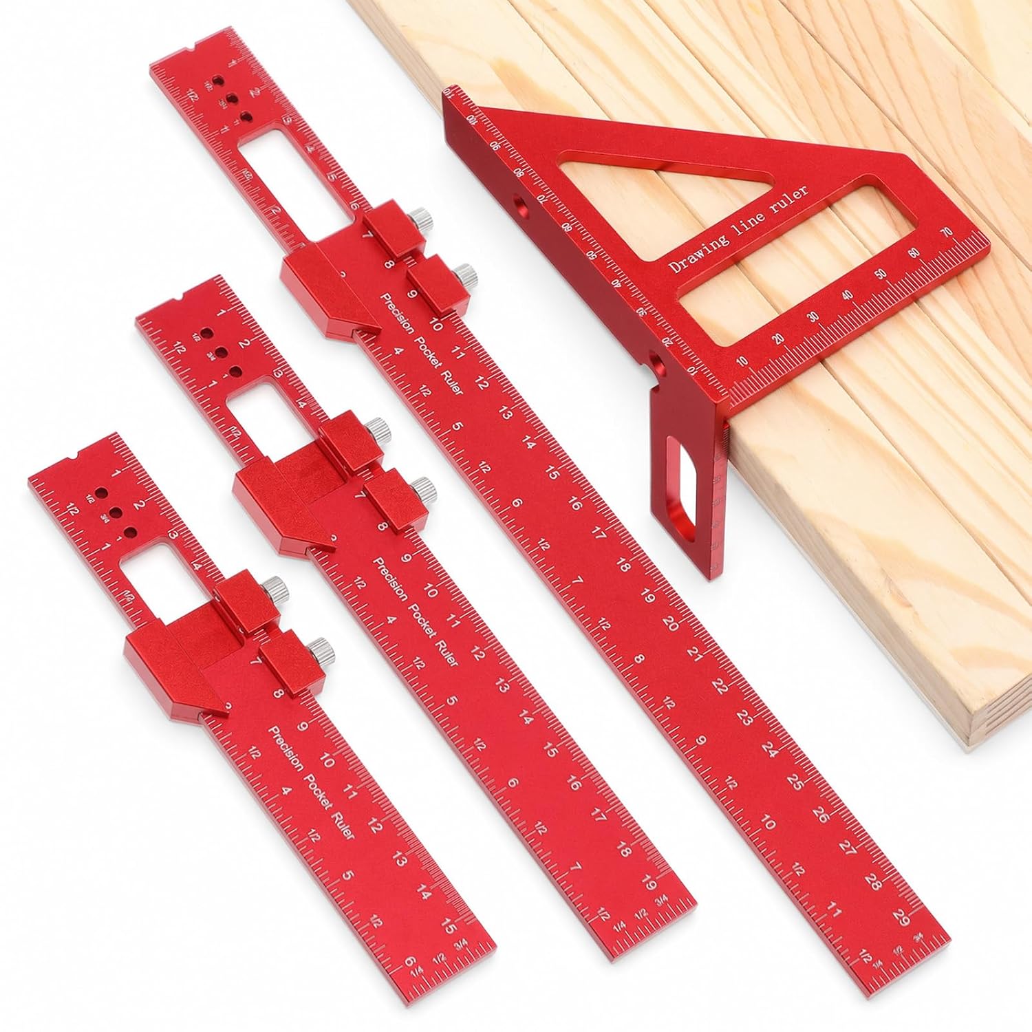 Quaff Ruler 4 Pcs Woodworking Ruler Set, Aluminum Alloy Square Ruler 6/8/12 Inch ...