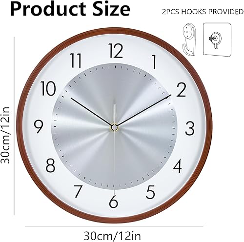 Miniatura 3 de Reloj de pared silencioso de grano de madera de 12 pulgadas, funciona con pilas, con números grandes, relojes de pared decorativos analógicos que no