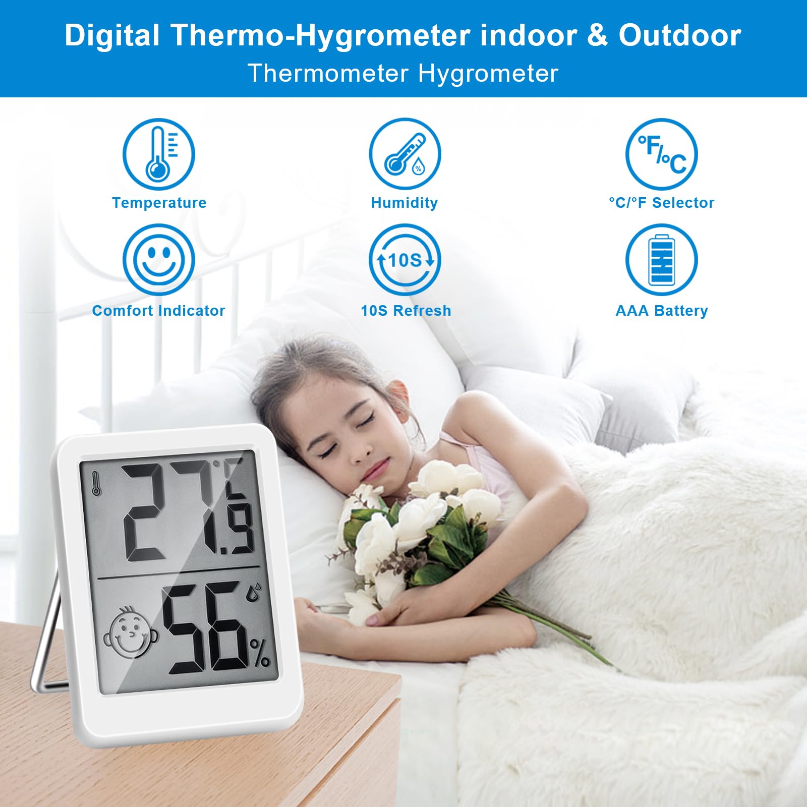 HORJOR Mini Termometro LCD Igrometro Professionale Digitale con Livello di Comfort, Bianco