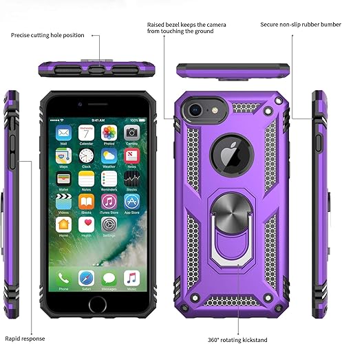 Miniatura 3 de Funda LeYi para iPhone 6S6, funda para iPhone 7, funda para iPhone 8, armadura de grado militar de doble capa con soporte giratorio de 360 grados