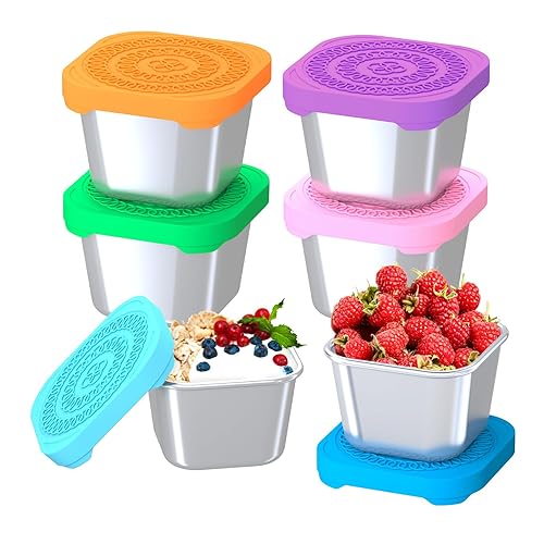 6Pack 6oz Stainless Steel Snack Containers for Kids, Leak Proof