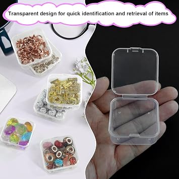 24 Pcs Mini Storage Boxes, Small Plastic Organizers, Clear Bead Containers | See-Through, Hinged Lid with Snap Latch, Thickened PP Material, For Jewelry, Earring, Card, Screw, 4.5x4.5x2cm