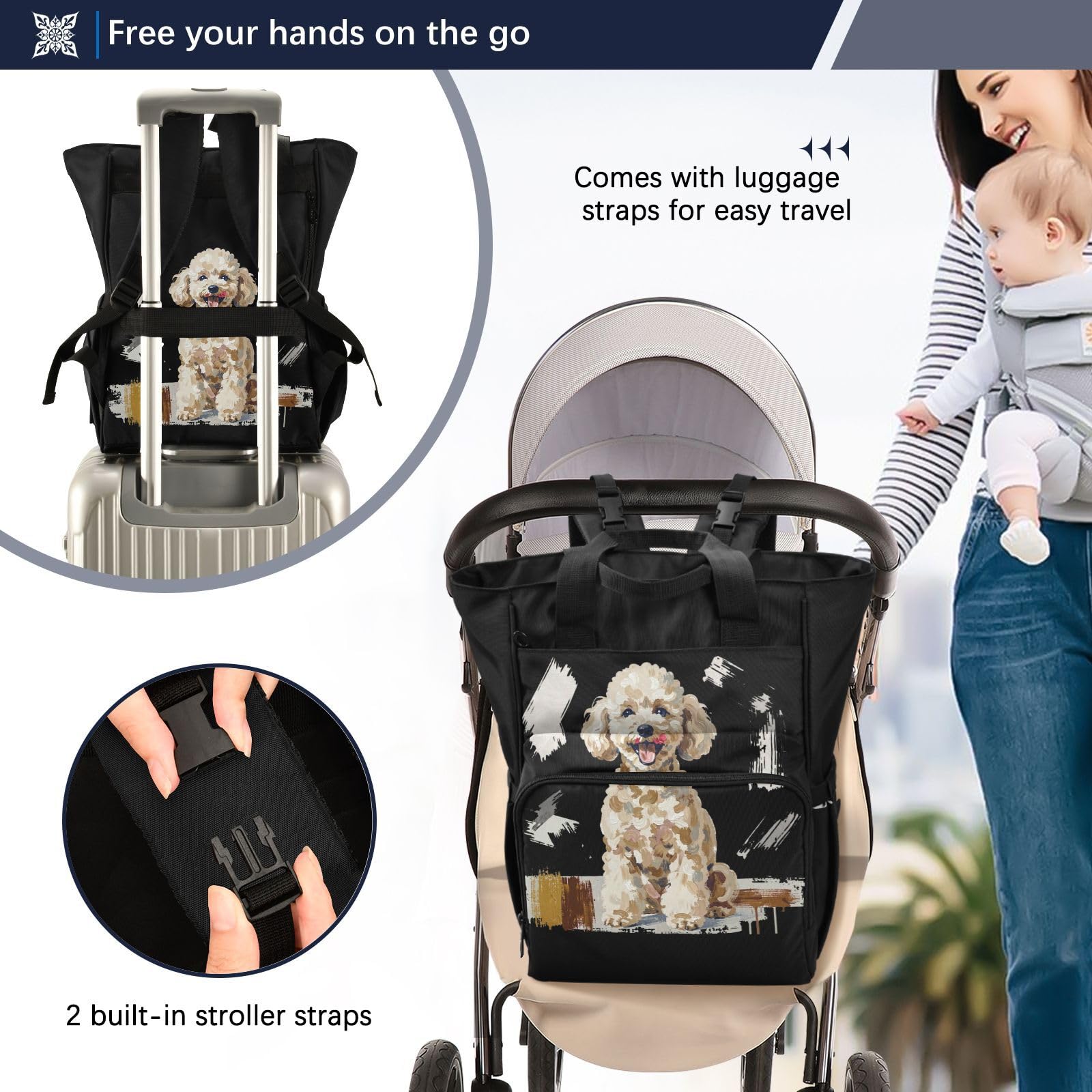 GuoChe Dobby - Mochila para pañales de nailon con múltiples bolsillos