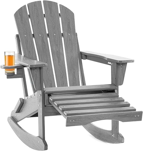 Miniatura 9 de Mecedora Adirondack ajustable con otomana retráctil, silla de patio plegable multifuncional 4 en 1 con soporte para tazas, silla al aire libre con
