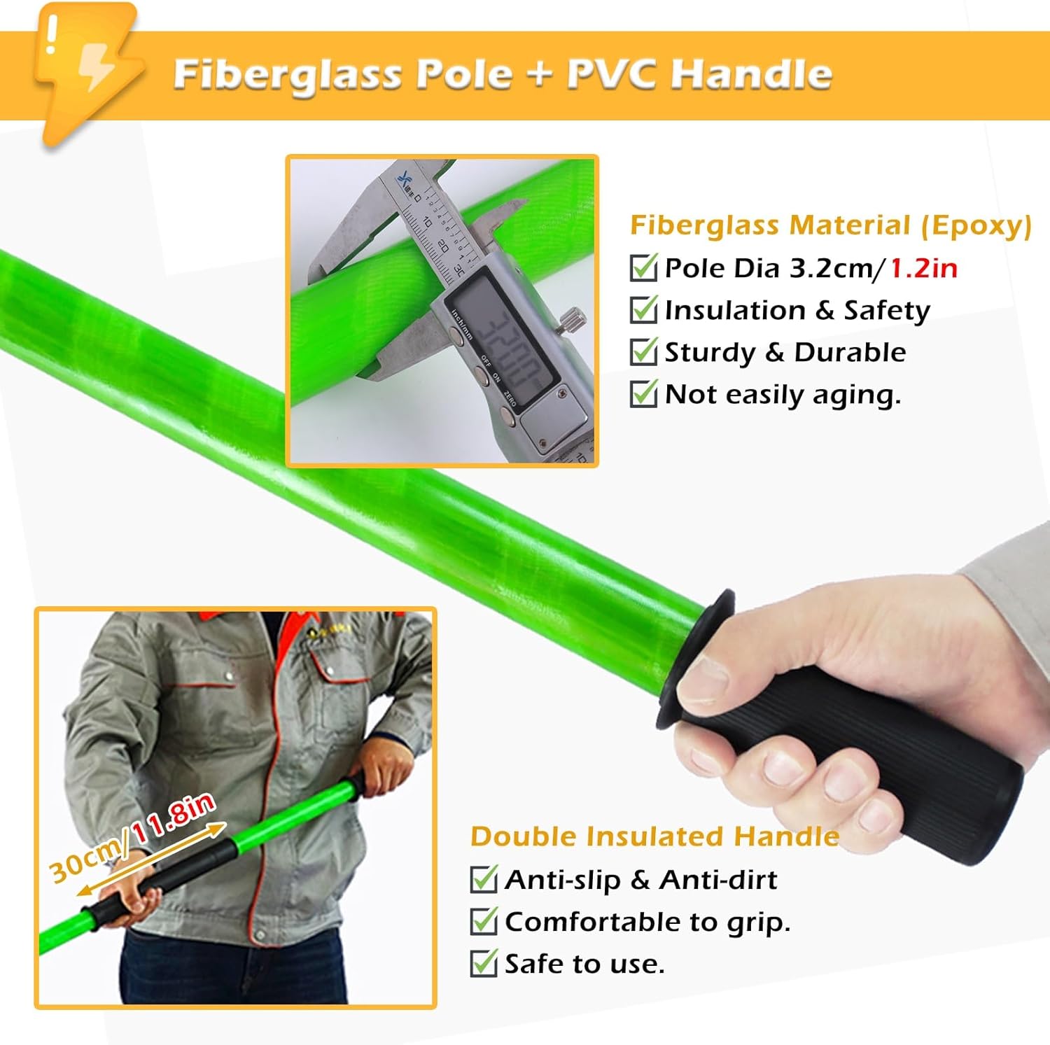 Rescue Hook Emergency Rescue Sticks Portable High Voltage Insulated Rescue Hook, Detachable Emergency Electrocution Pull Pole with Anti-Slip Handle, for Electrical Failure Repair/Electric Vehicle Repa