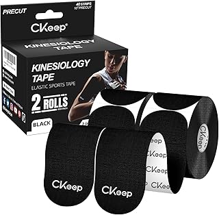 CKeep Black Kinesiology Tape (2 Rolls): Latex-Free, Waterproof Elastic Precut Strips for Knee & Joint Support