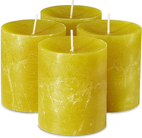 SPAAS - Juego de 4 velas rústicas de pilar amarillas – Velas decorativas de 2.7 x 3 pulgadas – Velas de pilar rústicas sin perfume sin olor para