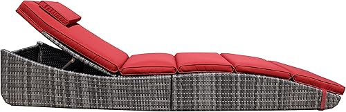 Miniatura 5 de BTEXPERT Tumbona plegable al aire libre para piscina, tumbona plegable de mimbre para el sol, tumbona reclinable, respaldo acolchado ajustable