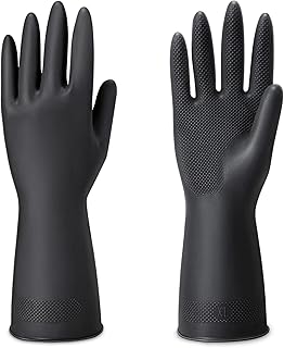 ThxToms Chemical Resistant Rubber Gloves, Cleaning Protective Work Heavy Duty Industrial Gloves for Housework M-L-XL, Black