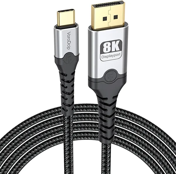 VoroDcip USB C to DisplayPort 1.4 Cable 6.6ft, (8K@60Hz 4K@120Hz 2K@180Hz 1080P@360Hz) USBC to Display Port DP One-Direction Cord for iPhone 15/16 Galaxy S25/S24/S23 Laptop MacBook Pro/Air Monitor