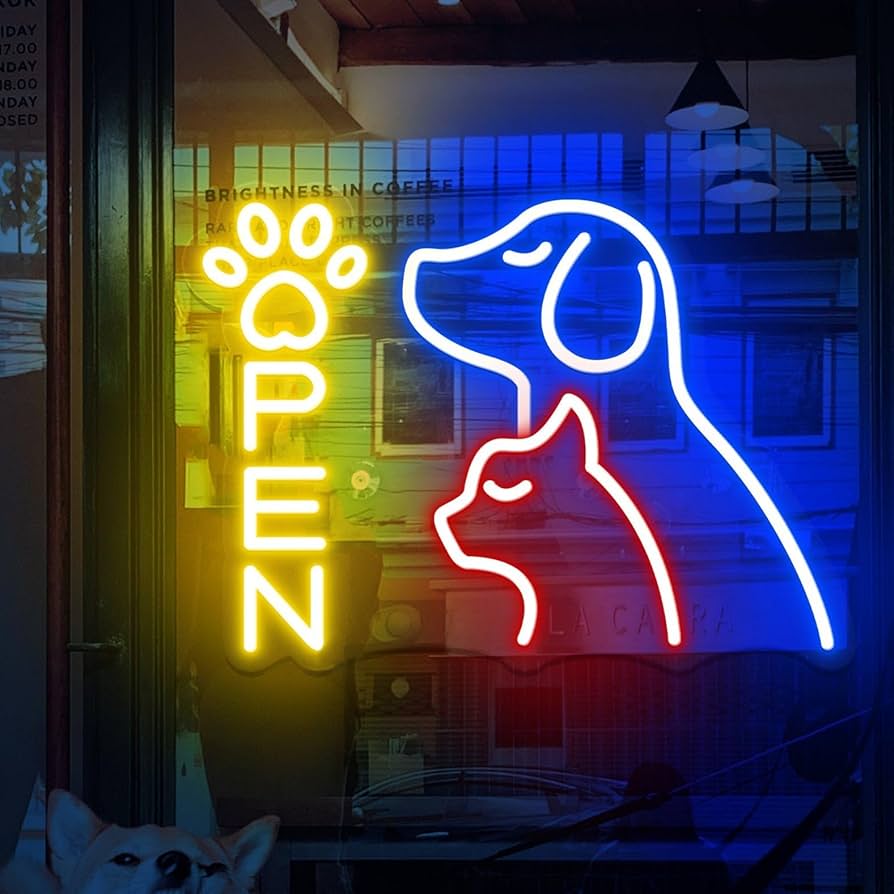 Custom Neon Open Sign for Pet Shop - LED Storefront Light