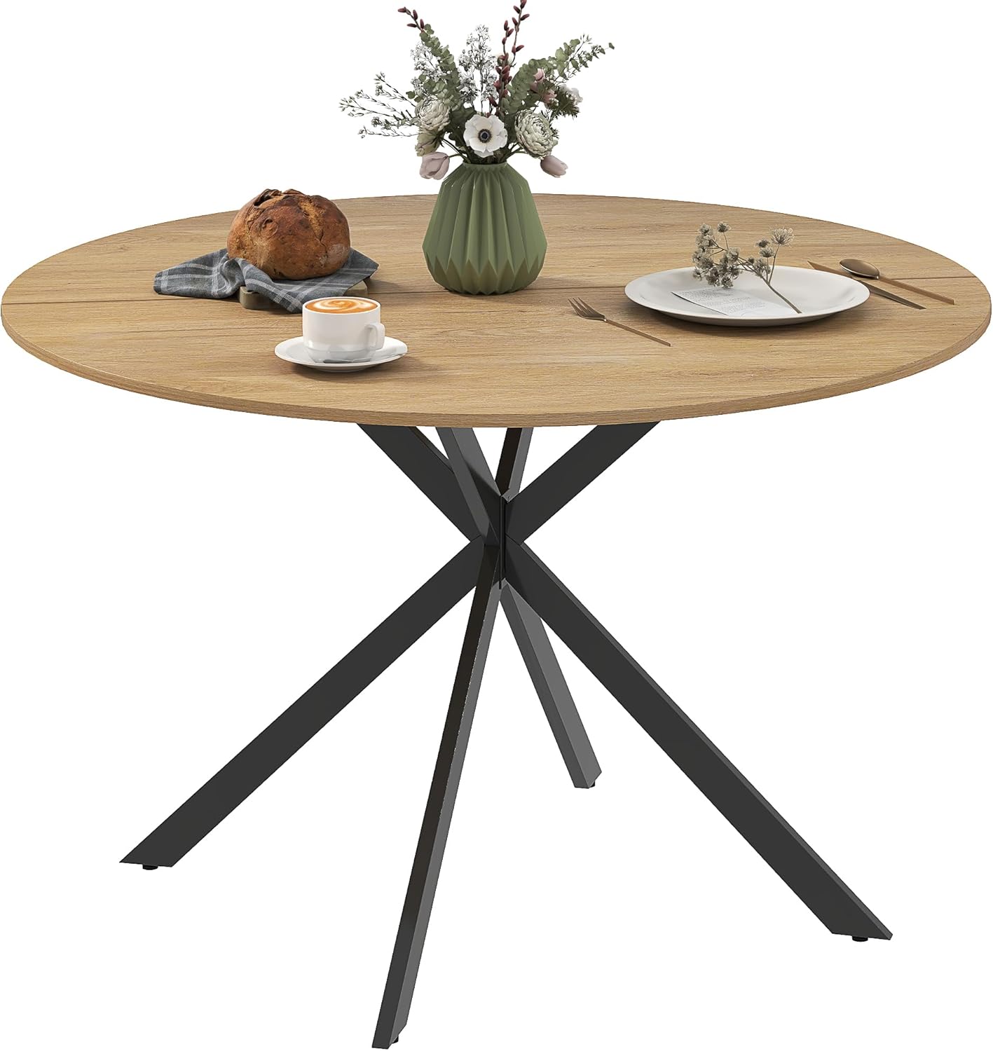 HOMCOM Mesa de Comedor Redonda para 4 Personas Ø120x75 cm Roble Mesa de Cocina Industrial, Estructura de Acero