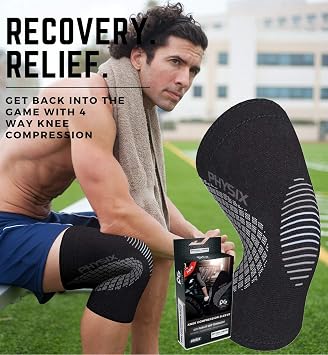 Physix Gear 3 Pack of Knee Support Brace Compression Sleeve in (1Grey + 1Pink + 1Beige) L size