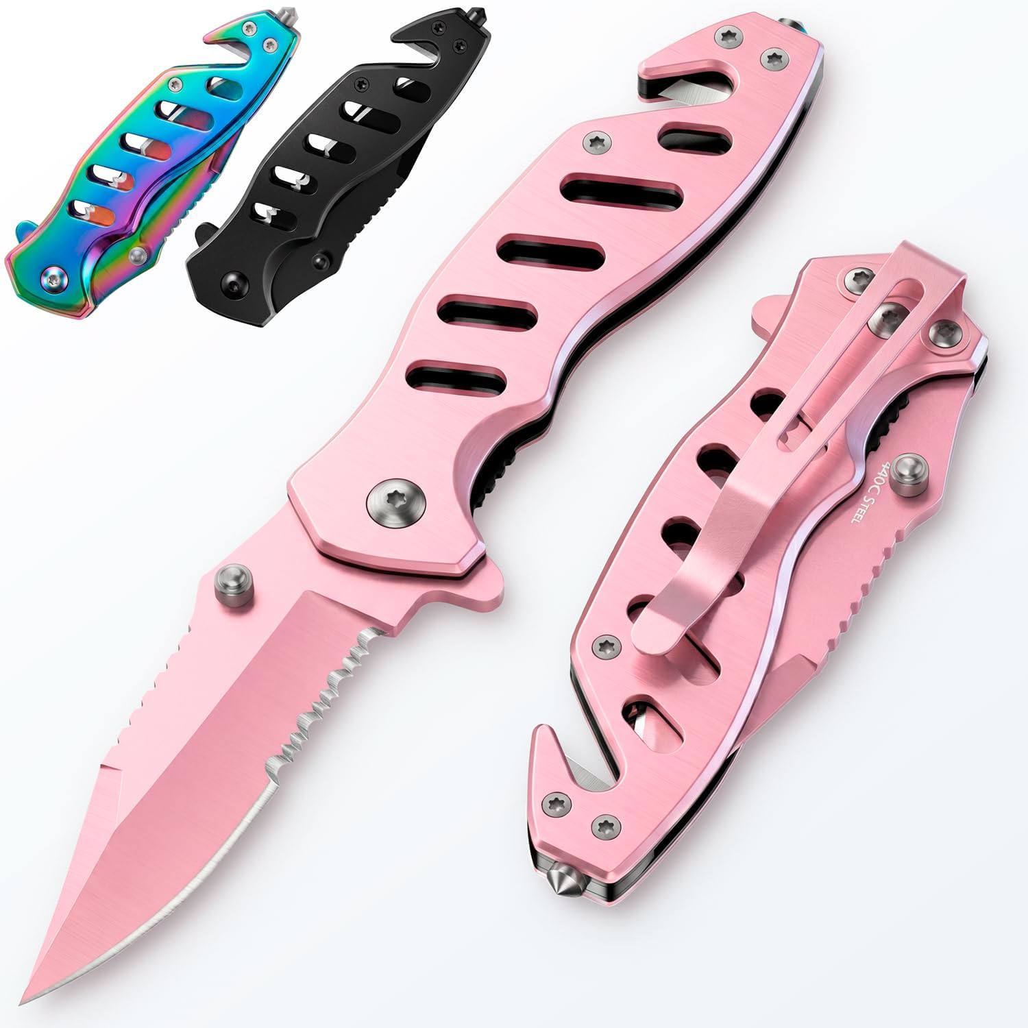 Pink Pocket Knife for Women - Legal Small Knife - 2.68 Inch Serrated Blade - Womens Knife for Self Defense - Cute Girl Survival Tool Pocket & Folding Knives - Mothers Day Gift Idea - 6655 P