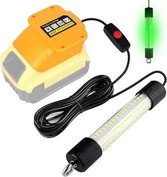 aiGear Underwater Green Fishing Light for Milwaukee M18 & DeWalt 20V | 1500LM & 3000LM IP68 submersible green LED with 16 ft cable for night fishing, docks, boats and kayaks; battery not included