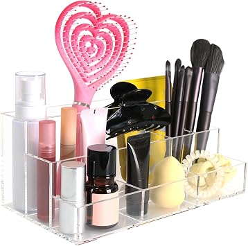 COLMO 7-Compartment Makeup Tray Holder Organizer Cosmetic Display Storage | Transparent Acrylic Stationery and Cosmetics Desktop Storage Box Women Ladies Girls Gifts